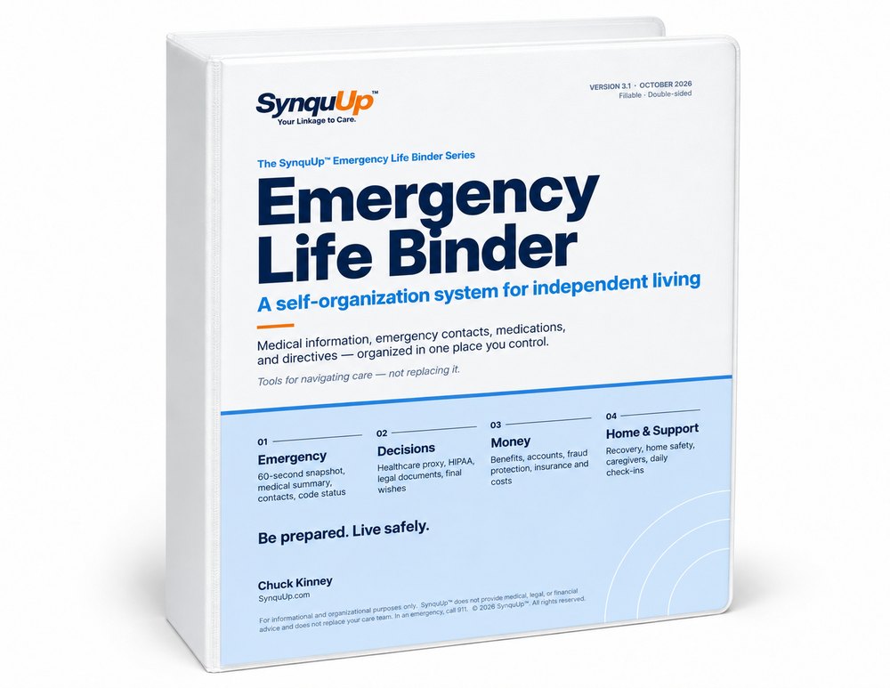 SynquUp Emergency Life Binder, Version 3.1 binder cover