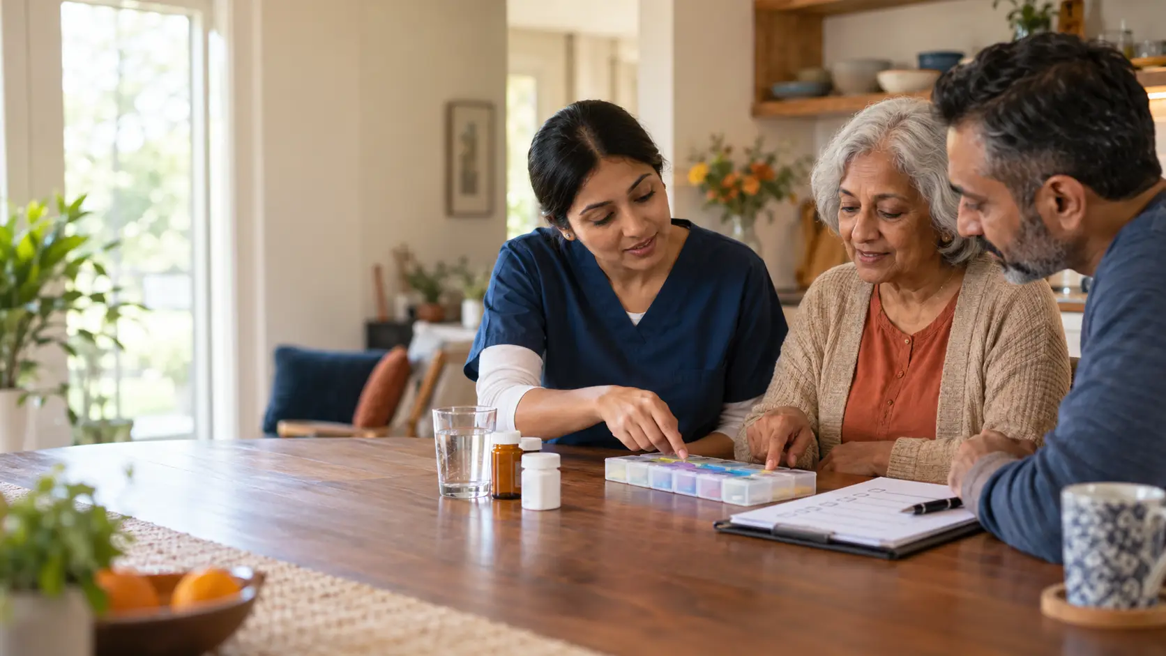 A caregiver learning care skills at home as part of a caregiver backup plan