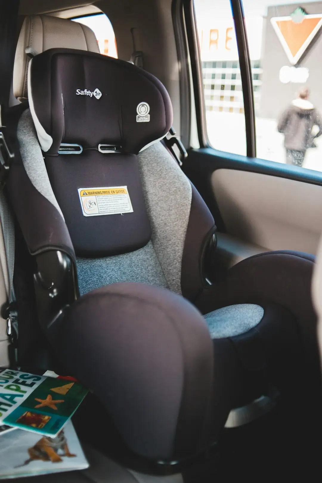 A child car seat installed in a vehicle for child passenger safety
